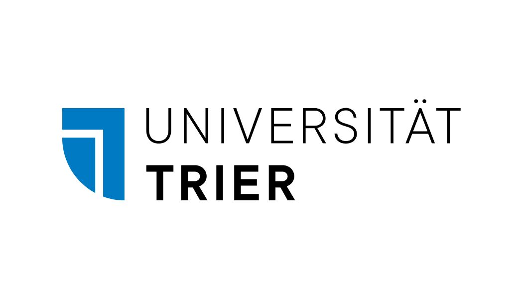 Logo der Universität Trier in weiß, blau und schwarz