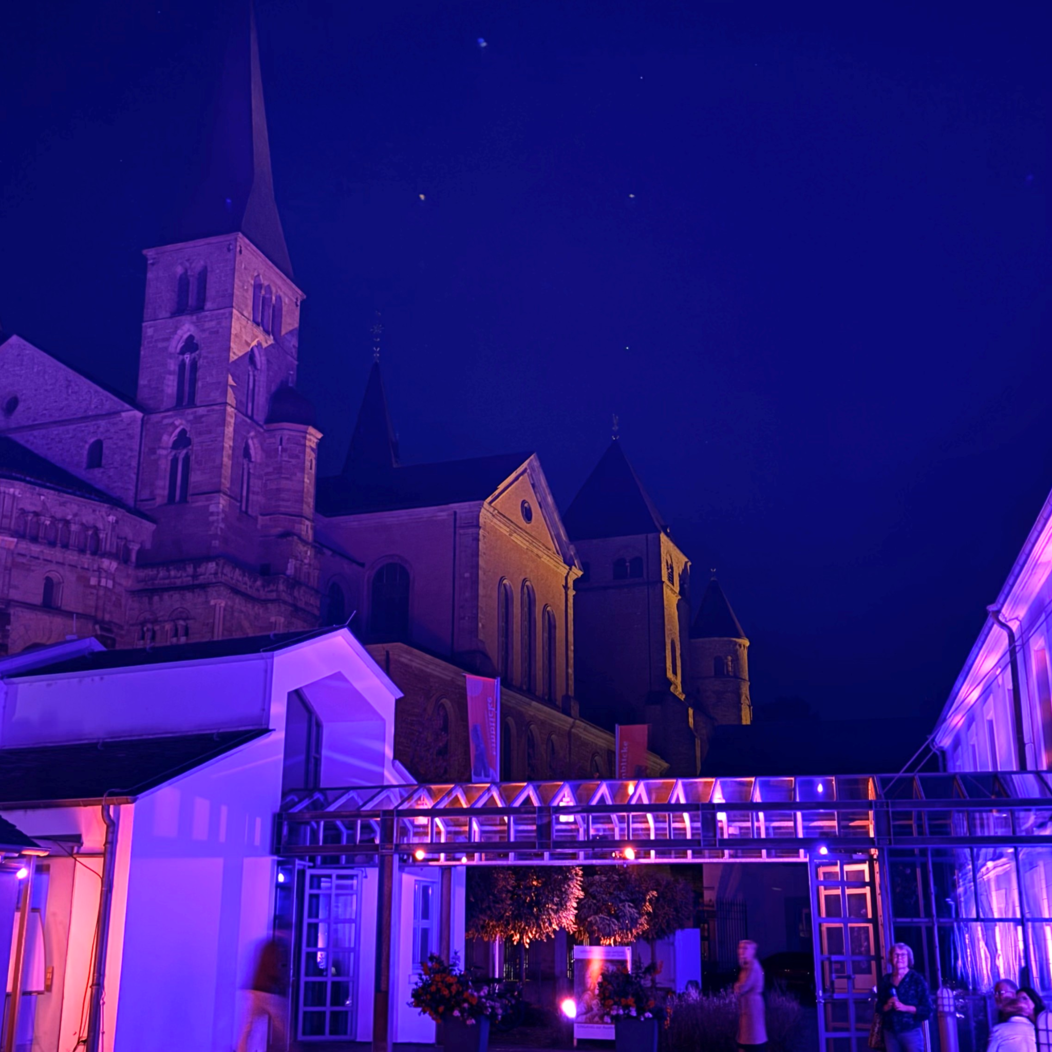 Garten des Museums am Dom Trier beleuchtet in der Museumsnacht.